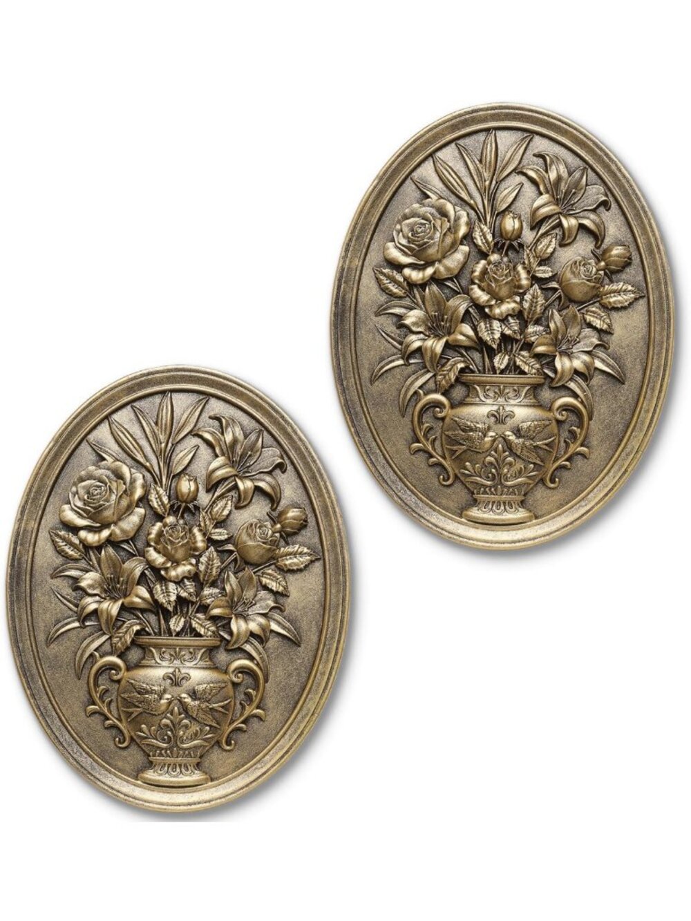 Vintage Floral Wall Sculpture Set - Hand Painted Antique Decor for Home, Gold